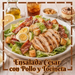 ENSALADA CÉSAR CON POLLO Y TOCINETA